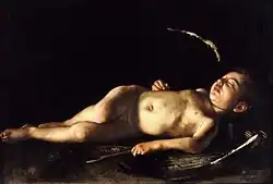 Caravaggio Sleeping Cupid. 72 × 105 cm.
