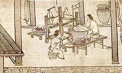 The cocoons are boiled and the silk is wound on spools.