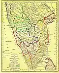 An 1800 map showing the regions ceded by Tipu Sultan after his defeat and death in 1799.