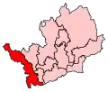 A medium sized constituency. It is long and thin in shape, stretching from the northwest to the southwest of the county.