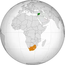 Map indicating locations of Syria and South Africa