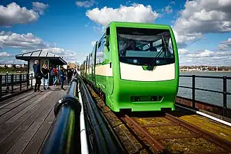 An electric train built for the Southend Pier Railway in 2021.