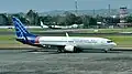 A Sriwijaya Air Boeing 737-800 at Ngurah Rai International Airport, Denpasar, Bali, in 2023