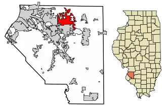 Location of O'Fallon in St. Clair County, Illinois.