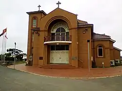 Front view of church