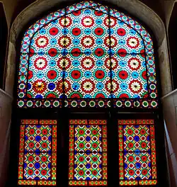 Stained glass at Dowlat Abad Garden in Yazd, Iran