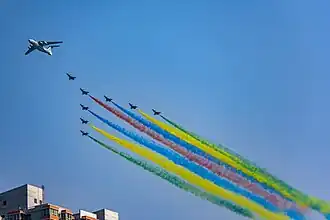 A KJ-2000 and aerobatic J-10s for celebrating the 70th National Day
