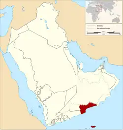 Location of Mahra within the Arabian peninsula in 1923
