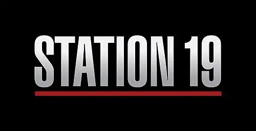 The text "Station 19" above a red line centered horizontally and vertically on a black background.