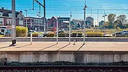 Place name sign on a platform