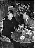 Vidkun Quisling (left) meets with Dr. Hans Draeger, President of the Norwegian Liaison Office in Berlin, at the Adlon, February 14, 1942
