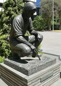Statue of John Pascoe Fawkner at the site of Melbourne former National Mutual Plaza off Collins Street in Melbourne. Unveiled 26 January 1979