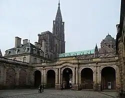 View from the main courtyard towards the entrance and the Cathedral