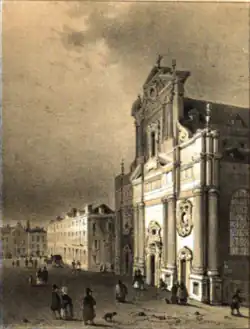 The old church's façade in 1846
