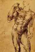 Michelangelo, sketch of a standing man, Louvre