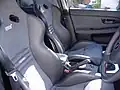 Internal front view of Recaro Seats in the Subaru S204. Note: High side bolsters for lateral force support.