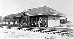 Early Subiaco Railroad Depot, with Store of Conrad Elsken in the background