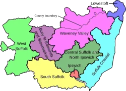 Map showing parliamentary constituencies in Suffolk from 2024