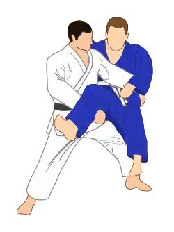Illustration of judoka performing Sukui-nage throw