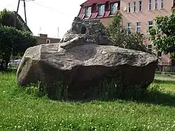 View of the glacial erratic on Wojska Polskiego Street in Sulechów