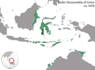 Sultanate of Gowa at its greatest peak, c. 1658.