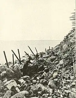 Exterior view of damage to Fort Sumter,
