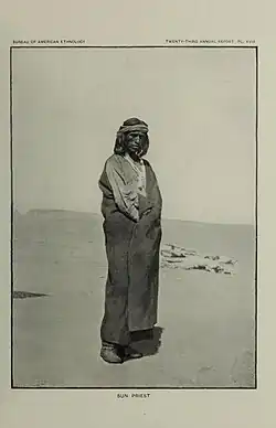 Photograph of Zuñi Sun Priest taken with camera circa 1890s