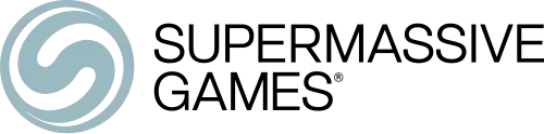 "SUPERMASSIVE" over "GAMES" next to a teal circle with a swirling "S" over a white background