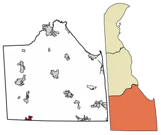 Location of Delmar in Sussex County, Delaware.