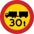 No vehicles or combination of vehicles exceeding weight shown