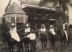 Photo of Sir Sydney and his four daughters on horseback in Jamaica in 1903