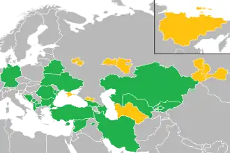 A coloured map of the countries of Europe