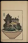 Color print depicting a bonkei modeled after The Fifty-three Stations of the Tōkaidō, print B-43