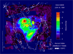 Satellite measurements of ash and aerosol emissions from Mount Pinatubo.