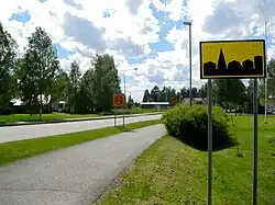 A street sign that indicates the beginning of an urban area in Vimpeli