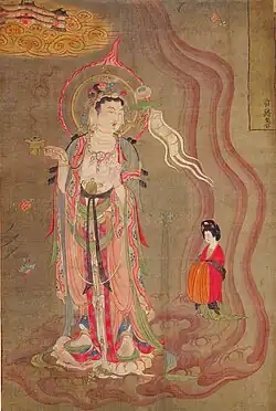 Avalokiteśvara as Guide of Souls [zh] (late 9th c.) with a rose twig on the left