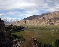 Mountain valley with some yurts