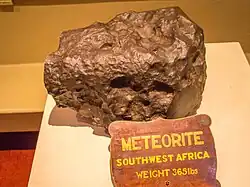 A 166 kg (365 lb) meteorite at the National Trust's Tatton Park, previously incorrectly labelled as Hoba, identified as Gibeon[10]
