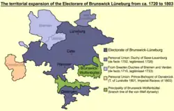 Additional Informations and re-done, more polished version of this map: https://upload.wikimedia.org/wikipedia/commons/thumb/4/49/Hanover1720.png/1024px-Hanover1720.png