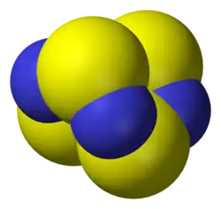Space-filling model of tetrasulfur tetranitride