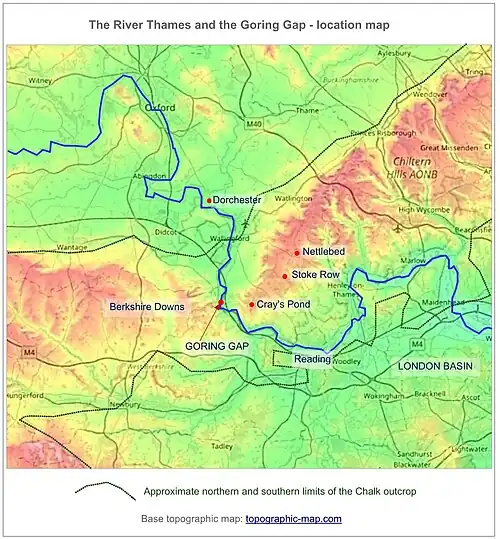 Goring Gap and Thames between Oxford and Reading.