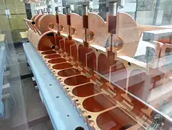 A cutaway view of the 805 MHz side-couple cavities[39]