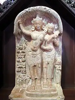 A 12th century representation of the birth of Buddha is in the Bagan Archaeological Museum at Bagan, Myanmar (Burma).