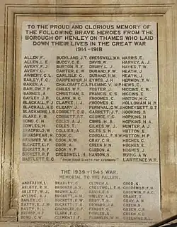 Valentine Fleming's name on the Henley-on-Thames war memorial