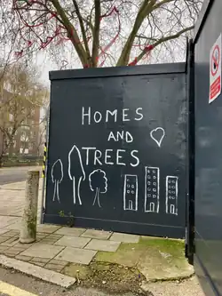"Homes and trees" message from protesters