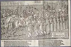 Plate 10. Sir Henry Sidney returns in triumph to Dublin Castle and is received by the Lord Mayor and Aldermen.