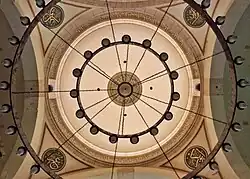 Intricate inscriptions surround an inner dome shot from below