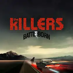 A muscle car drives in a wandering road with a horse charging towards the car. In the album's title, "Battle Born", a lighting bolt is used as the letter "E" in the word "Battle"