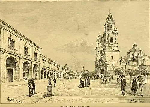 Cathedral of Morelia in 1891 by Élisée Reclus.[4]