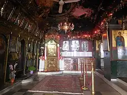 The inside of the Church of Panagia Trypiti in the rock. (The holy icon of Panagia is visible in the background)